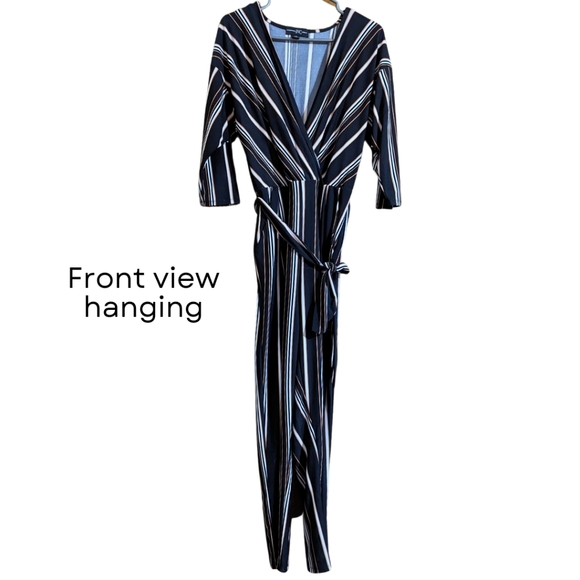 3/4 sleeve romper, jumpsuit size lg, black with stripes, EUC - Picture 4 of 13